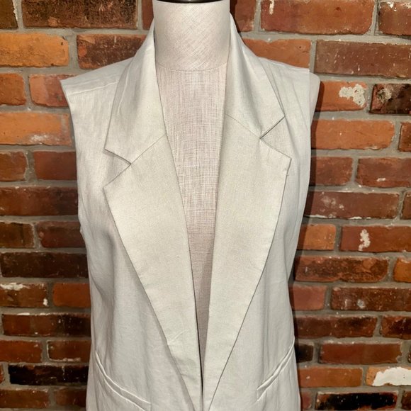 Happily Grey Ecru Sleeveless Open Front Linen Vest Size Large - Picture 3 of 8